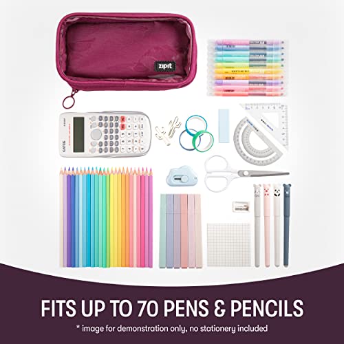 Image of ZIPIT Half & Half Pencil Case for Girls, 3 Compartment Zipper Pouch for School, Stationery Bag for Teen and Adults, Pink