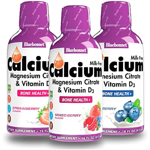 Bluebonnet Nutrition Liquid Calcium Citrate Magnesium Citrate, Vitamin D3 - Bundle of Blueberry, Strawberry and Mix Berry Flavor, 3 Bottle of 16 Fl Oz Each (48 Fl Oz Total) Cover