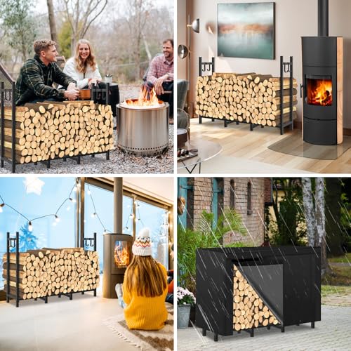 Lifeisluck 4Ft Outdoor Firewood Rack, Wood Storage With 600D Waterproof Oxford Cover Heavy Duty 8 Legs Firewood Log Holder Indoor With Log Carrier thumb #7