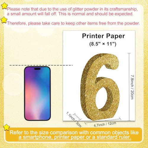 Image of TONIFUL 7.8 Inch Gold Glitter Number 6 Wooden Table Centerpieces Birthday Party Decorations,Shining Golden Digit 6 for Birthday Decorations,New Year,Graduation Decoration,Anniversary,Prop (1 Pack)