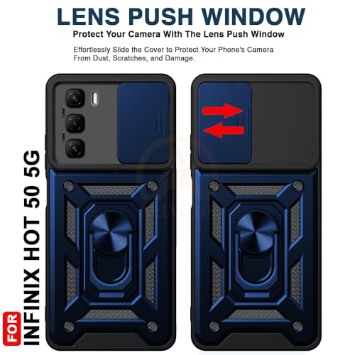 Image of Armor Bumper Back Cover Case for Infinix Hot 50 5G | Rotating Camera Cover, Ring Holder & Kickstand | Heavy Duty & 360 Degree Protection Infinix Hot 50 5G Back Cover (Blue)