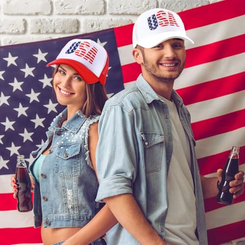 Image of Hercicy 10 Pcs 4th of July Hats American Flag Hat Patriotic Hat Bulk 250th Anniversary USA Mesh Trucker Caps for Men Women