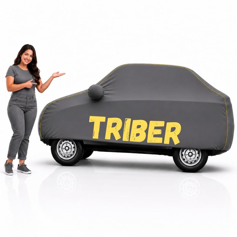 Image of Long-Life 100% Waterproof Triber Car Body Cover for Dust & Rain, Compatible with All Models of Triber Car Cover, Comes with Bird Droppings, Scratch, UV and Paint Protection - Grey