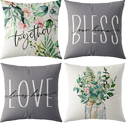 Onerisly Spring Pillow Covers 18X18, Love Bless Eucalyptus Leaves Throw Pillow Covers, Spring Decorations For Home, Throw Cushion Case For Home Decorations, Spring Decor #TOP11