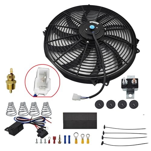 Thomletha 16inch Electric Radiator Cooling Fan 12V 3000CFM Thermostat Wiring Switch Relay Kit