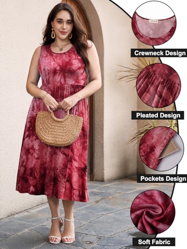 Image of LARACE Women's Plus Size Sleeveless Maxi Dress Casual Crew Neck Pleated Flowy Long Dresses with Pockets L-6XL