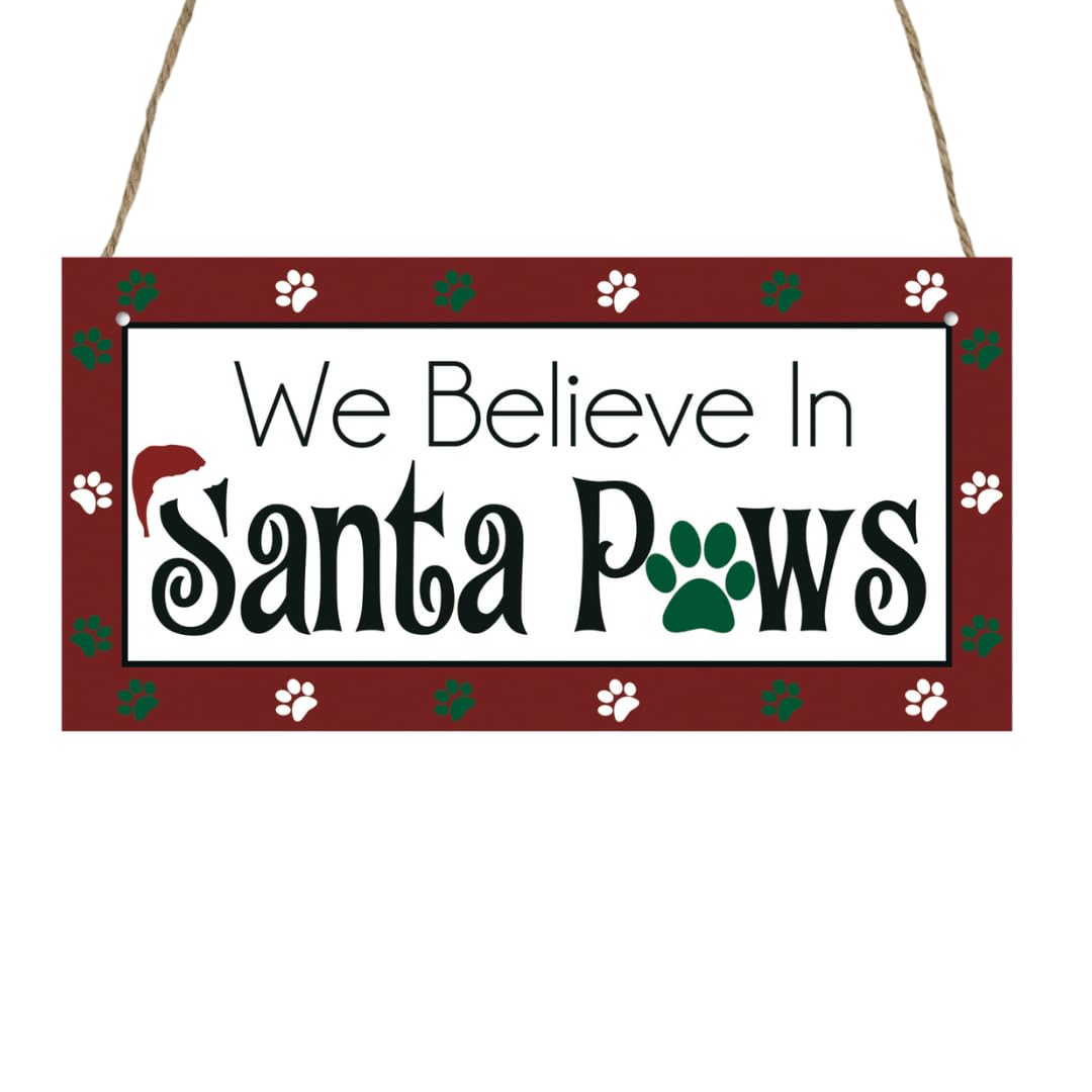 Second Ave Gift Company Red, Green, Wooden Second Ave Funny Santa Paws Christmas Xmas Dog Owner Wooden Hanging Decoration Festive Home Sign Plaque