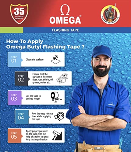 Image of OMEGA Butyl Adhesive Aluminium Waterproof Heavy Duty Leakage Repair Flashing Tape, Roll for Roof, Water Tank, Pipe, Window, Gutter, Crack & Joint Sealing (150mm x 10mtr)