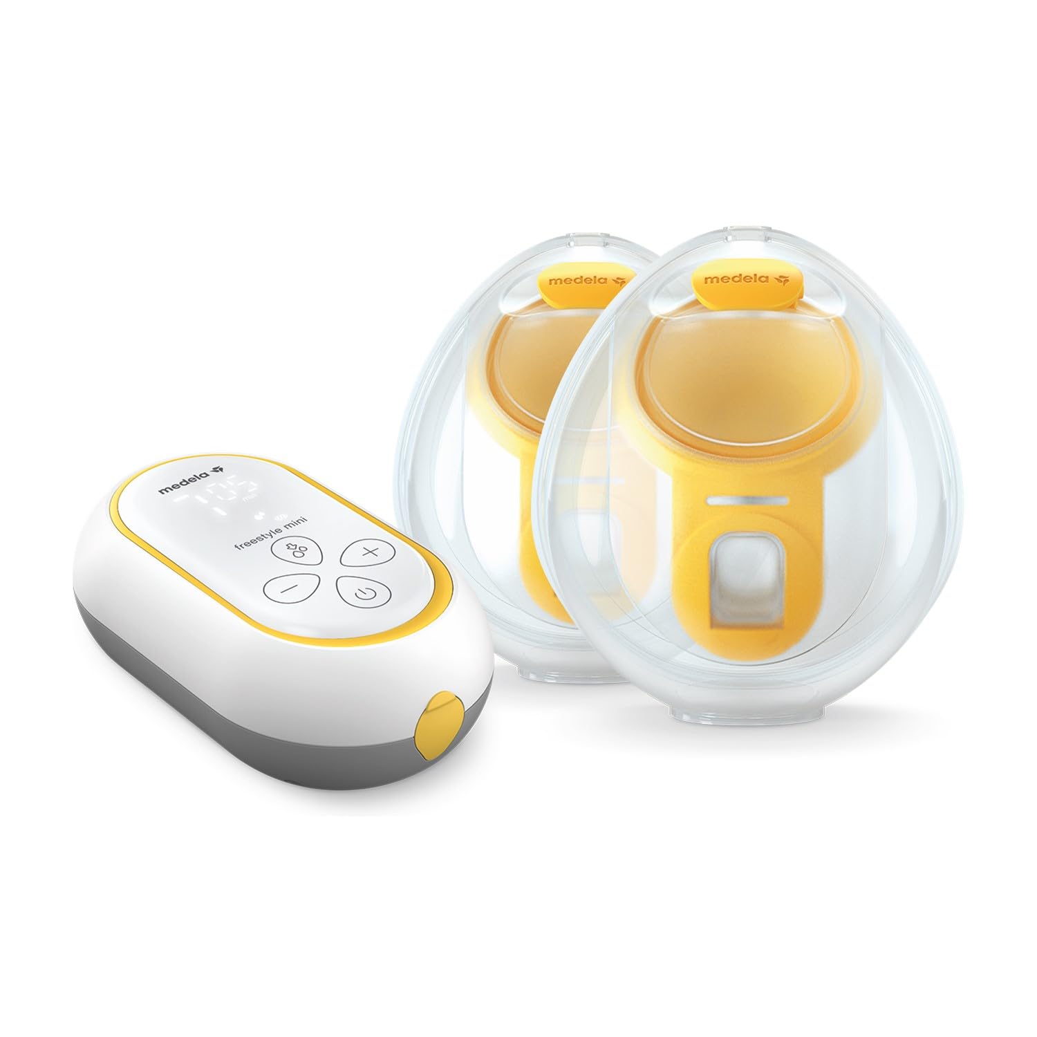 Medela Freestyle Mini Hands-Free elettrico doppio con coppe Hands-Free e batteria ricaricabile.