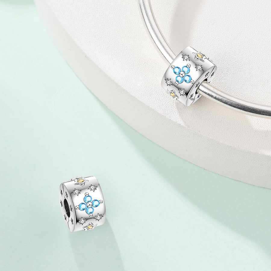 Clip Spacer for 925 Sterling Silver Bracelet, Clip Lock Stopper Bead Spacer European Openable for Women Charm Gift2