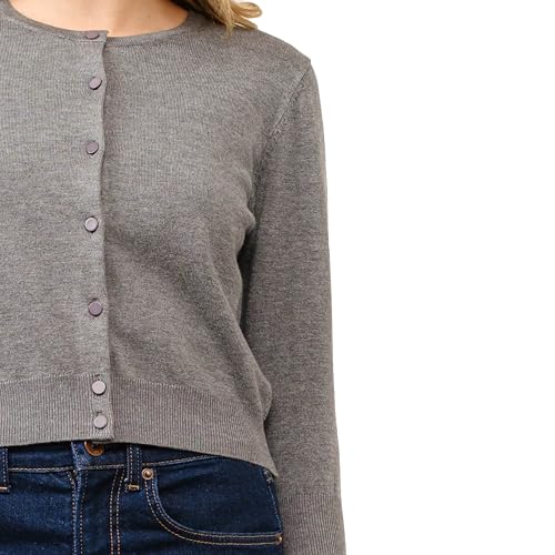 Image of Women's Cropped Cardigan 3 /4 Sleeve Crewneck Button Up Sweater Knit Top (S~XL)