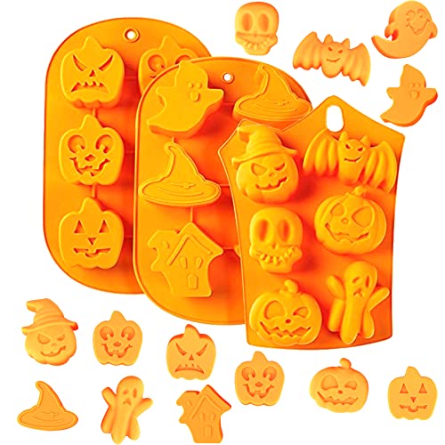 3 StüCk Halloween Backen Silikonform, Halloween Backform Fledermaus KüRbis Gesicht SchäDel Geist Cover