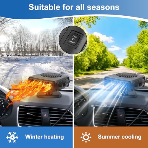 Image of 24V 200W Car Heater & Cooling Fan - Safe & Portable with Cigarette Lighter Plug-In, Rapid Windscreen Defogger & Window Defroster for Winter & Humid Weather for All Cars - Black