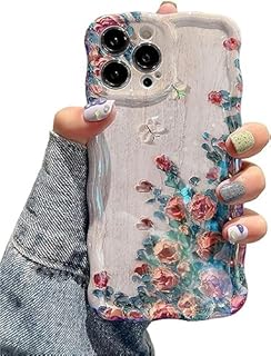 EYZUTAK Case for iPhone 11, Colorful Retro Oil Painting Flower Laser Beam Glossy Pattern Cute Curly Waves Border Exquisite Phone Cover Stylish Durable Soft TPU Protective Case for Girls Women - Green