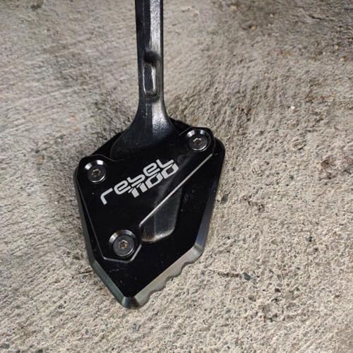 Midimttop Soporte lateral de pie de apoyo CNC, placa de soporte de almohadilla de extensión compatible with Rebel CMX 1100 CMX1100 Rebel 1100 Accesorios 2021 2022 2023 2024 2025 (Negro con LOGO)