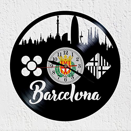 Reloj de Disco de Vinilo Silueta Ciudad Barcelona