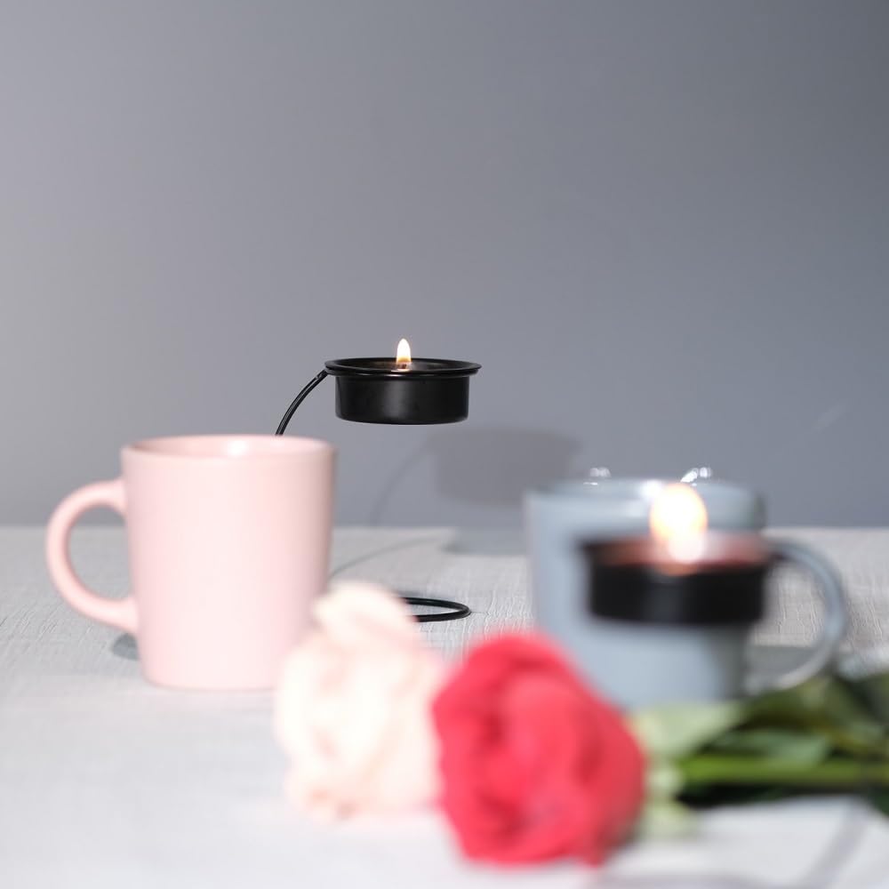 ICNBUYSDecorative Tealight Candle Holders Set, Metal Tea Light Votive Candle Holders, Mini Wrought Iron Modern Minimalist Candle Holders, Black Tealight Holders, Suspended Geometric Arc Home Decor