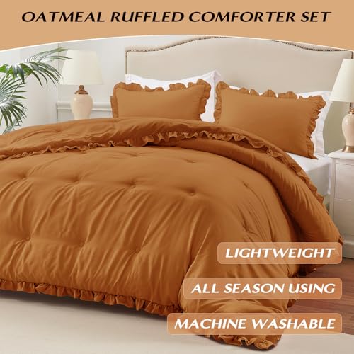 Image of HARBOREST King Comforter Set Burnt Orange - Ruffle Comforter for King Size Bed, Fluffy King Size Comforter Set for All Seasons, 3 Pieces (1 Comforter & 2 Pillow Shams)