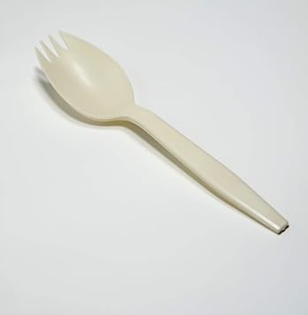 Low-Plastic, Recyclable White Sporks 100 Pk. 5.5 In. Plant-Based, Eco-Friendly and Kid-Safe 2-in-1 Utensils Built Tough for Large Meals. Best for School Lunch, Picnics or Restaurant and Party Supply