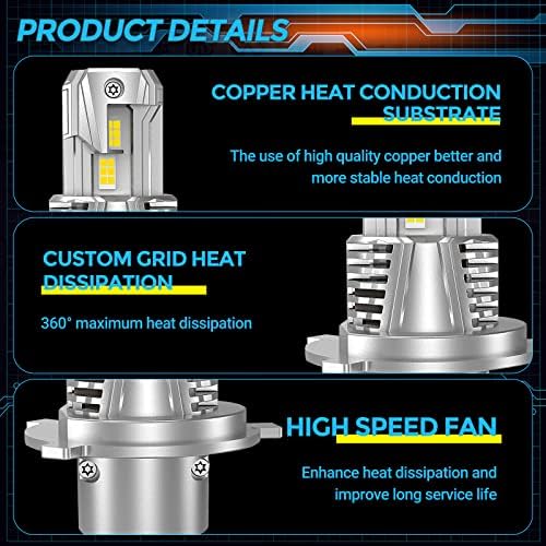 H4 LED Headlight Bulbs, 12V-24V 90W 18000Lumens 6500K Cool White H4 Car Headlight Bulb Canbus Error Free Conversion Kit, High/Low Beam Lamps, IP68 Waterproof, Pack of 2