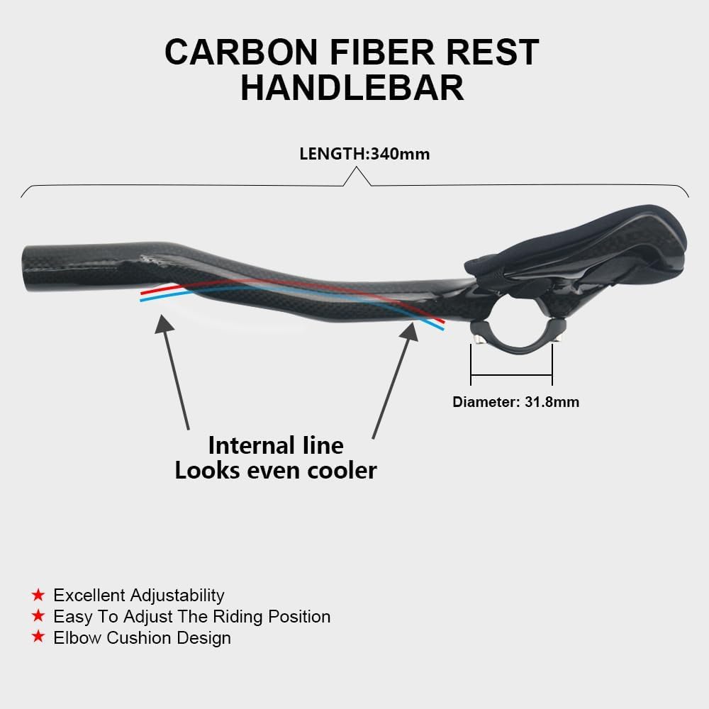 prolongateur velo triathlon 31.8mm RXL SL prolongateur velo carbone 340mm UD mat noir aero bar prolongateur velo route | Guidon de triathlon en fibre de carbone noir 1-1/4" aérobar