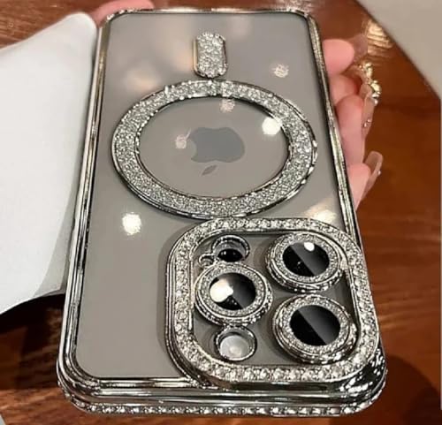 Image of Cute Compatible with iPhone 13 Diamon Glitter Case,Luxury Bling Rhinestone Soft Clear TPU Bumper Case,Compatible with MagSfe and Camera Lens Protection Cover for Women Girls (Silver)