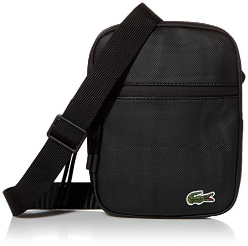 Lacoste Bolsa cruzada plana de PVC para hombre, Negro -, talla unica