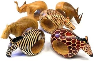 Global Crafts Mahogany Wood Animal Napkin Rings - Set of Six