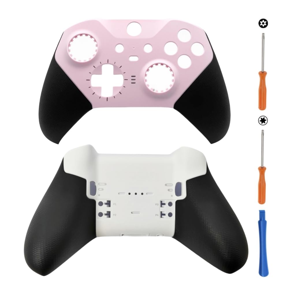 Vordere und Hintere Schale Ersatz-Gehäuse Abdeckung Benutzerdefinierte Hülle Faceplate Zubehör für Xbox Elite Wireless Controller Series 2, Rosa + Weiß