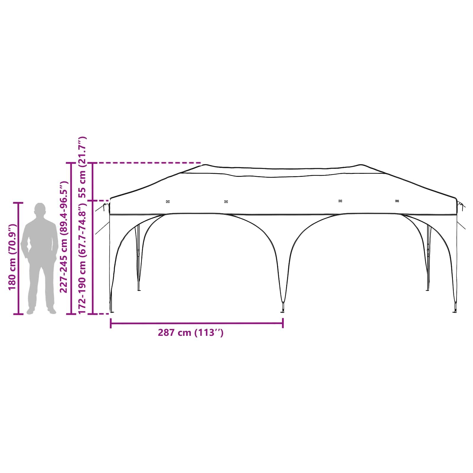 Namiot imprezowy Pop-up z tkaniny Oxford, 575 x 288 x 245 cm, ze stabilną ramą metalową, odporny na warunki atmosferyczne i wodoszczelny, na imprezę w ogrodzie, wesele, festiwal i wydarzenia