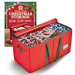 Holiday Cheer Premium Christmas Ornament Storage – Christmas Storage Container Perfect for Holiday Decorations and Ornament Storage Box – Fits 128 Holiday Ornaments – Tear-Proof Fabric