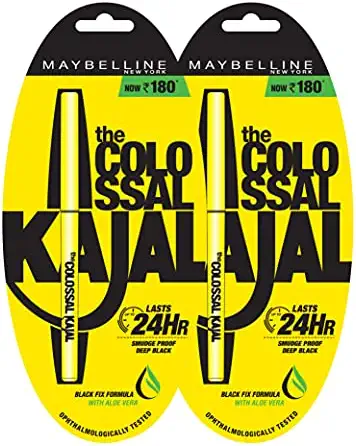 Maybelline New York Colossal Kajal, Black, 0.35g (Pack Of 2)