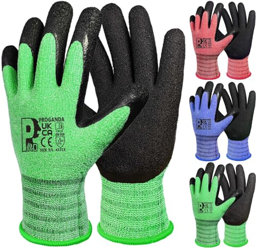 PROGANDA 3 Paar Gartenhandschuhe für Damen Herren Latex beschichtet Arbeitshandschuhe Griff Atmungsaktiv Bequem für Mehrzweck