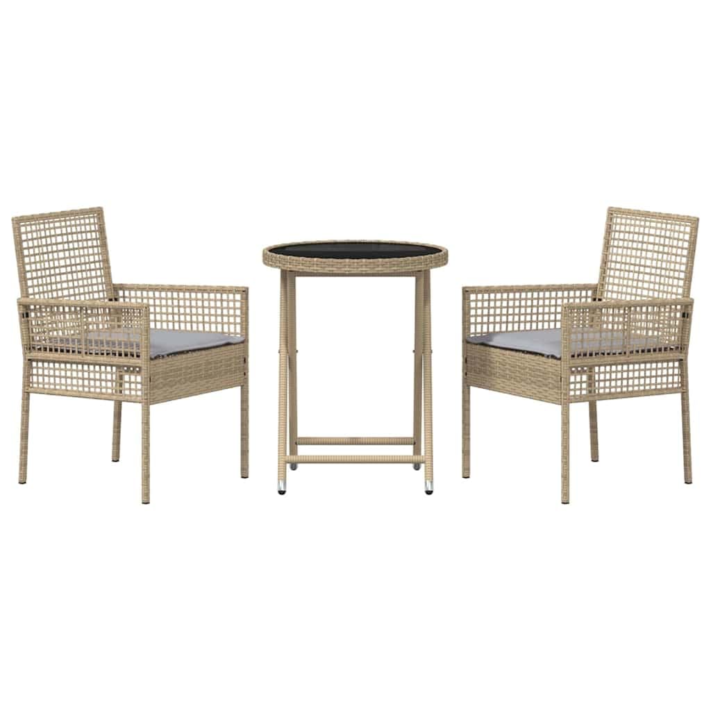 Set Bistro da Giardino 3 Pezzi Beige polyrattan Mobili | Tavolo e 2 Sedie, Salone da Giardino per Terrazza, Esterno, Balcone