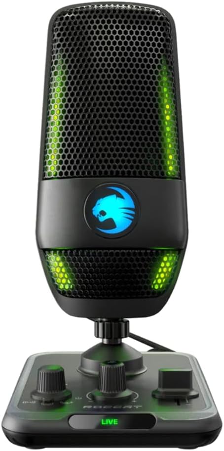 Torch USB Microphone, Studio-Grade Audio, PC Computer Gaming Wired Mic, RGB AIMO Lighting with Indicator, For Streaming, Recording, Podcasting, Quick Mute, Boom Arm Compatible, Black