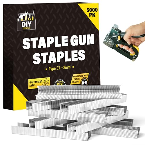 SOL 5000pk Type 53 8mm Staples for Staple Gun Galvanised Steel Fasteners Heavy Duty for Upholstery DIY Craft Carpentry Compatible with Hand Tackers Corrosion Resistant Refill Pack