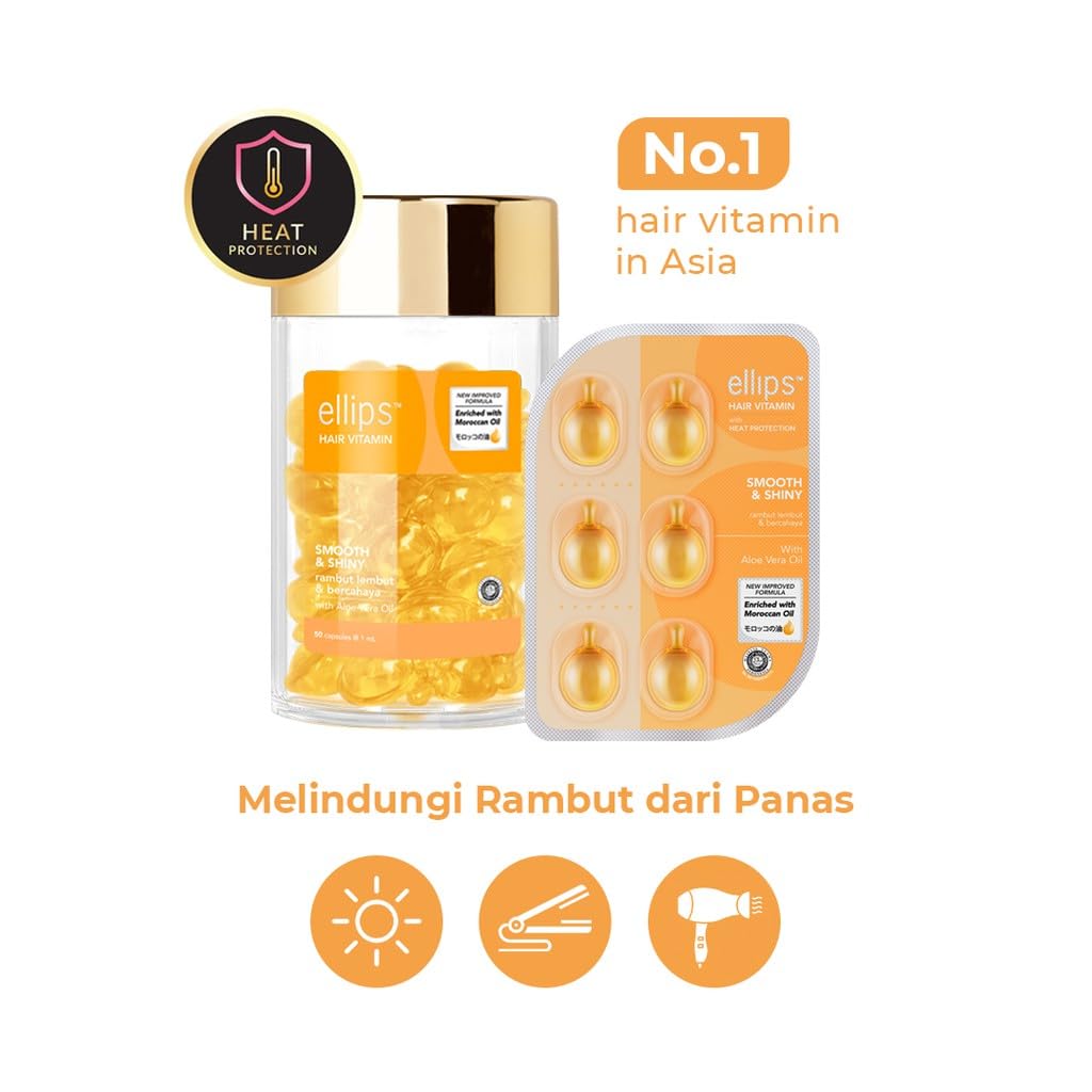 Ellips Hair Beauty Oil with Moroccan Oil, Jar Type (50 Capsules), Smooth ＆ Shiny (Pack of 1)