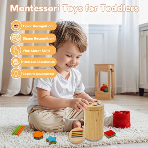 Image of Montessori Shape & Color Sorting Montessori Toys for Toddlers 3, Wooden Fine Motor Skills Sensory Toy Preschool Learning Toys Travel Gift for Boys and Girls (Wooden Set)