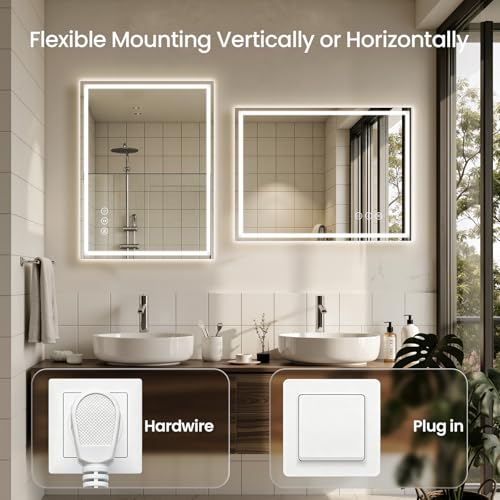 Image of 40x30 LED Bathroom Mirror with Anti-Fog, Backlit & Front Lights, Memory | Dimmable 3 Color CRI 95+ Shatterproof Tempered Glass ETL Listed for Safety Lighted Bathroom Vanity Mirror for Wall