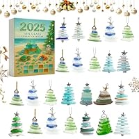 2025 New Sea Glass Christmas Tree Advent Calendar, Ocean Themed with Tree Ornaments, Home Holiday Decoration & Gift for Ocean Lovers, Families (A-1 Set)