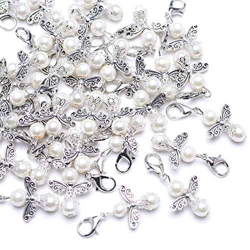 YIEUR Lot de 40 pendentifs ange gardien en argent, petits anges gardiens, cadeaux invités mariage baptême, 4 cm, perles, confirmation, anniversaire