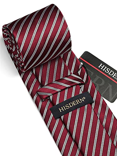 Image of HISDERN Mens Tie Striped Ties and Handkerchief Set Business Formal Woven Pocket Square Wedding College Stripe Necktie