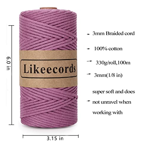 Cordon coton tressé 3mm macramé naturel violet pour suspension 90m - 3