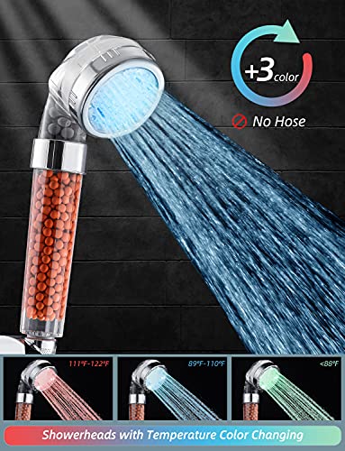 Cobbe Handheld Shower Head, High Pressure Filter Filtration Shower Heads Water Saving Spray Bathroom Led Showerheads With Auto Color Changing #TOP1