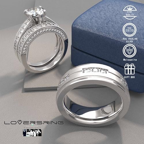 TWO RINGS Wedding Ring Sets His And Hers Promise Ring Couples Bridal Sets Women 925 Sterling Silver Heart Cz Man Brushed Finished Tungsten Carbide Wedding Bands3
