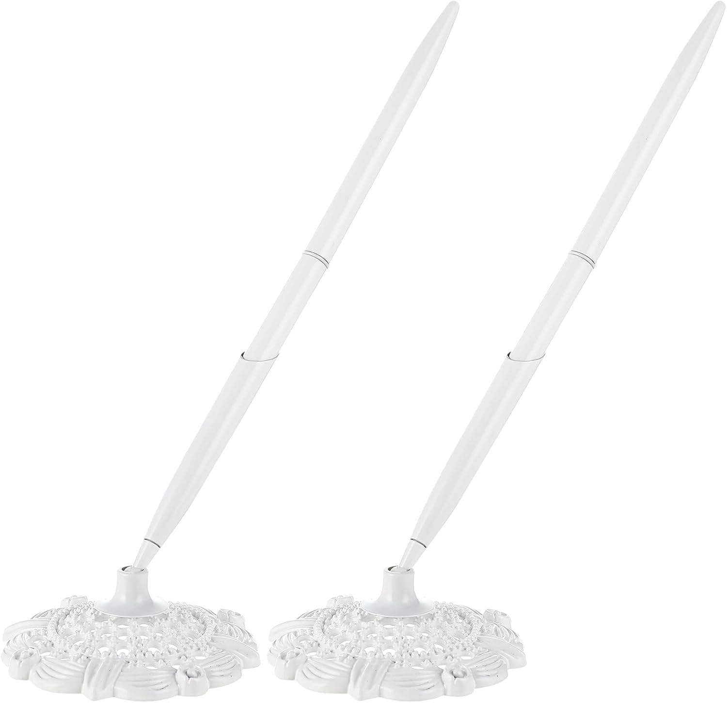 Outus 2 Pcs Wedding Guest Book Pens Hollow Round Holder Stand, White