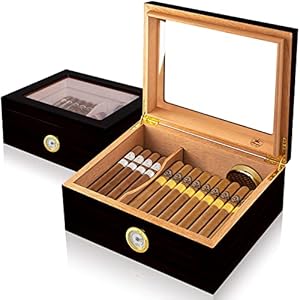 Slege Handgefertigter Zigarren Humidor, Humidor Zigarren Schrank, Humidore Befeuchter und Zedernkern,Teiler & Hygrometer…