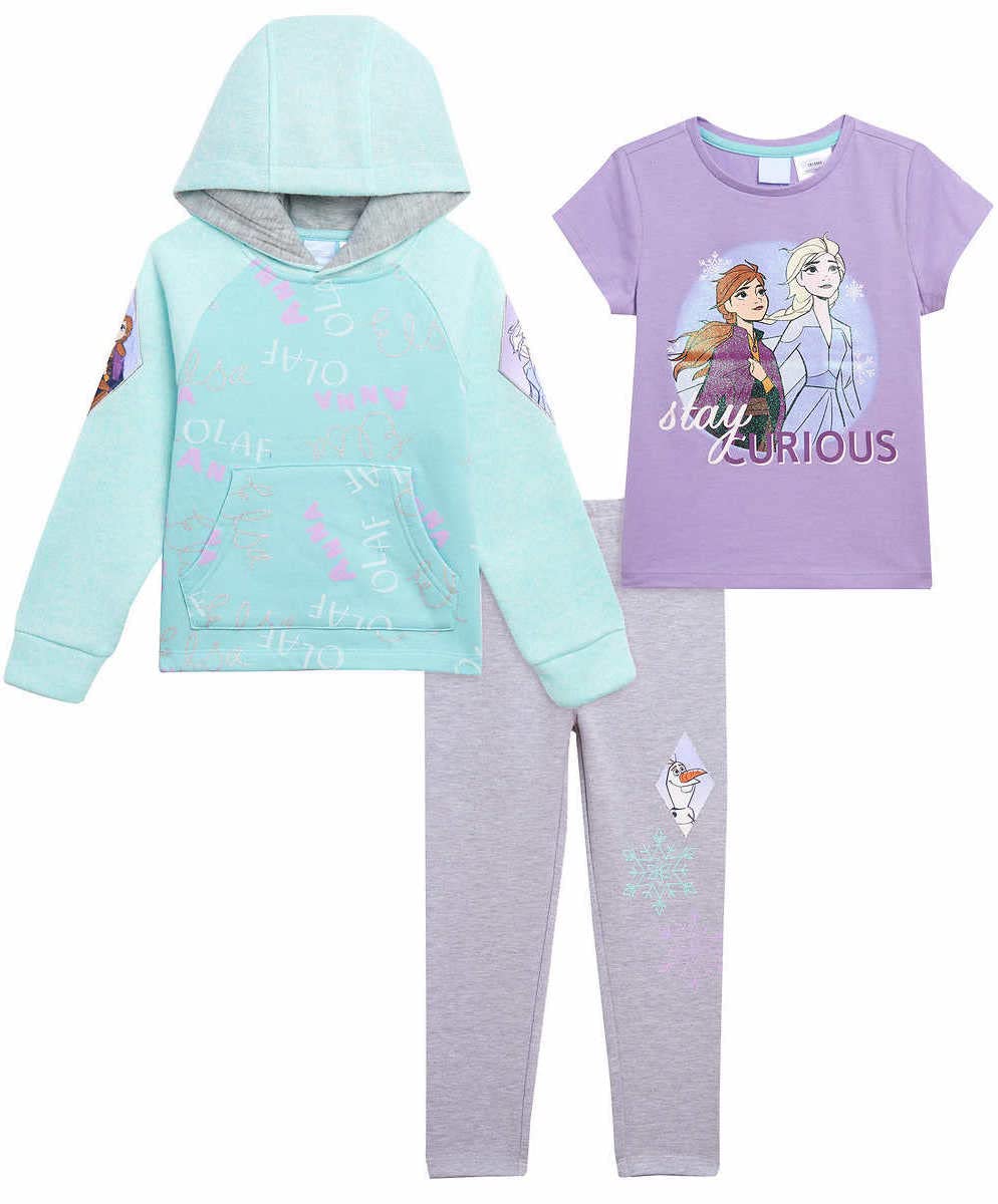 Disney Dziecięcy 3-częściowy zestaw polarowa bluza z kapturem, koszulka i legginsy