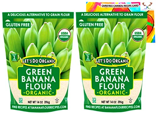 Let's Do Organic Green Banana Flour Bundle. Includes Two (2) 14oz Packages of Let's Do Organic Green Banana Flour and a Green Banana Flour Recipe Card from Carefree Caribou! All Natural & Gluten Free!