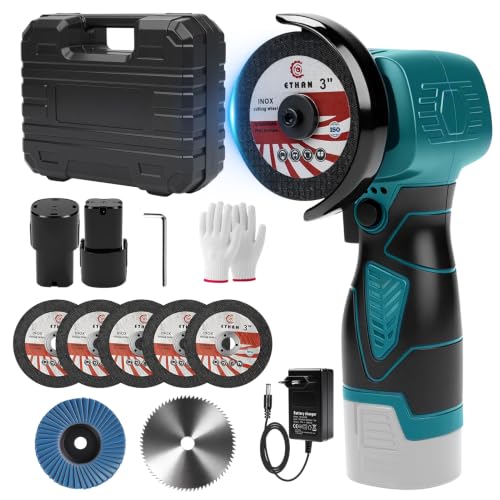 Mini Amoladora Angular BateríA, 22000rpm 18V 76mm Mini Radial PequeñA De BateríA Amoladora Inalambrica Con 2 BateríAs 1500mah Y 7 Discos Para Metal, Madera, Azulejos Pulir, Lijar, Cortar